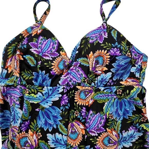 Swim Solutions Womens Boho Play Multicolor V Neck Tankini Top‎ Size 8 New - Picture 7 of 11